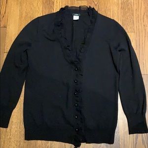 J CREW Merino Wool Black Sweater with Ruffles